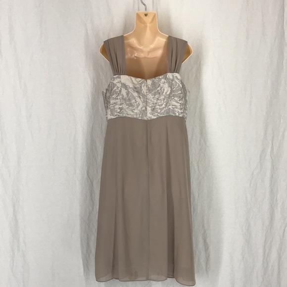 Le Bos taupe cream sleeveless dress flirty front layered hemline 14 - Picture 3 of 10